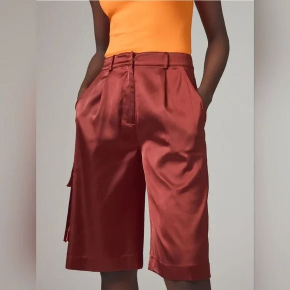 Anthropologie Hutch Satin Cargo Shorts in Burgundy